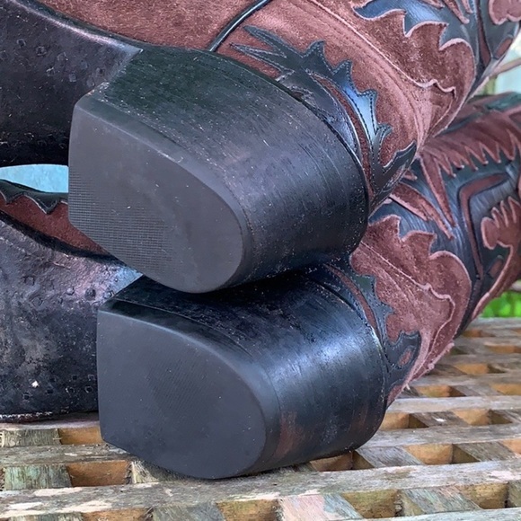 LUCCHESE Classics Handmade Vintage Tall Black Brown Leather Western Cowboy Boots - Picture 10 of 12